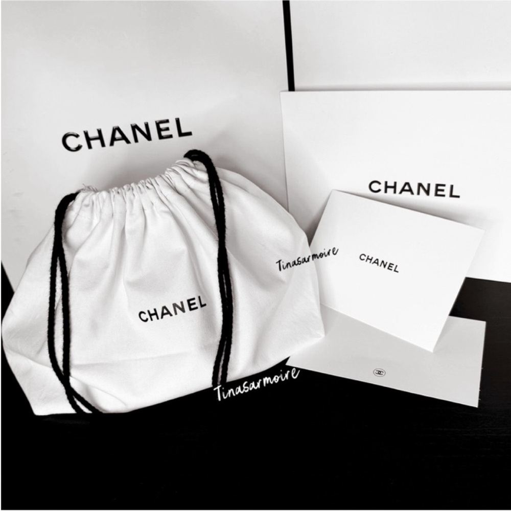 CHANEL White Drawstring Dust Bag with Black Cord